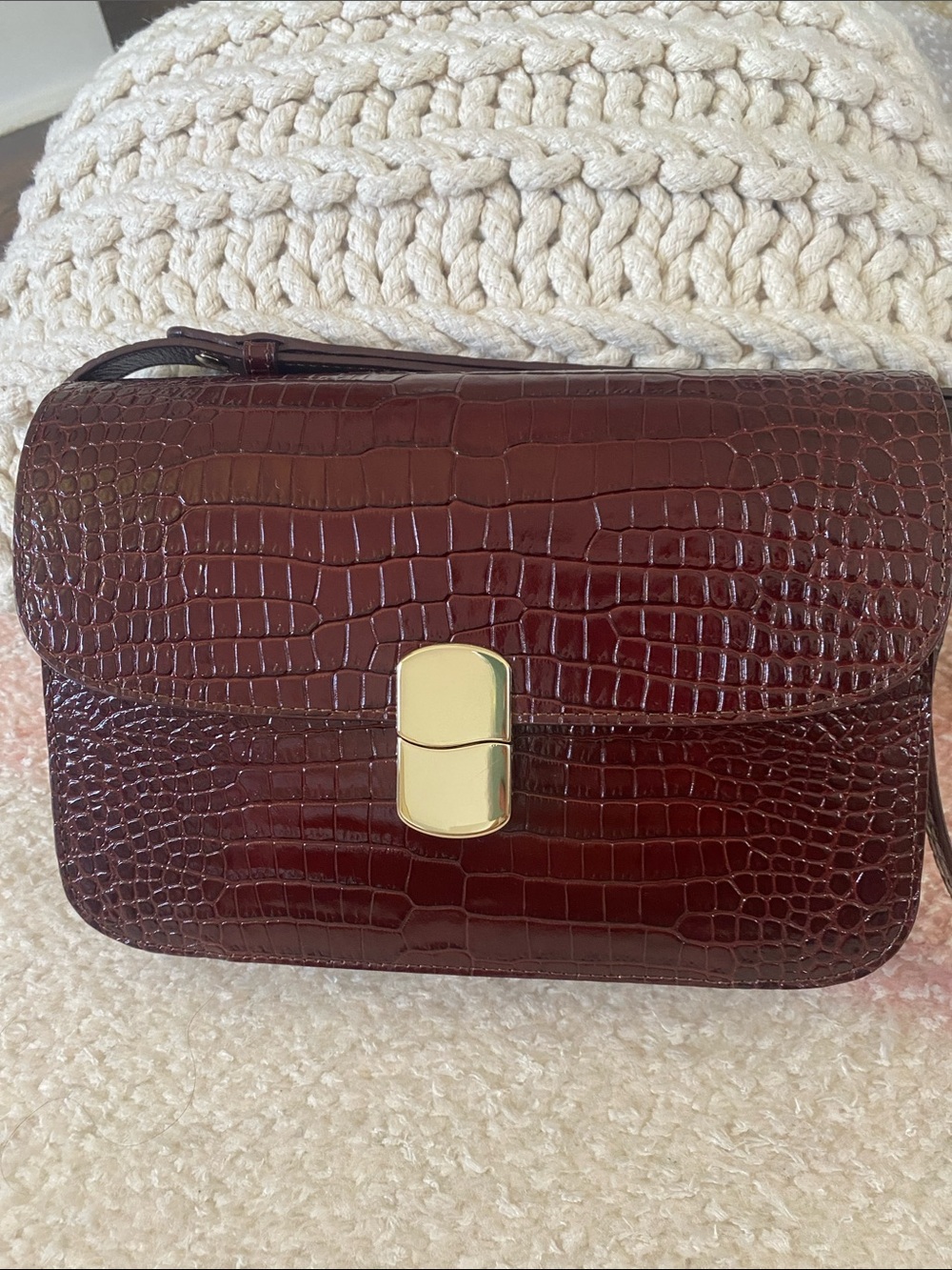 Sezane Milo Classic Bag Chocolate Croco Print - Size TU